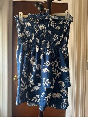 Blue Floral Smocked Waist Women’s romper